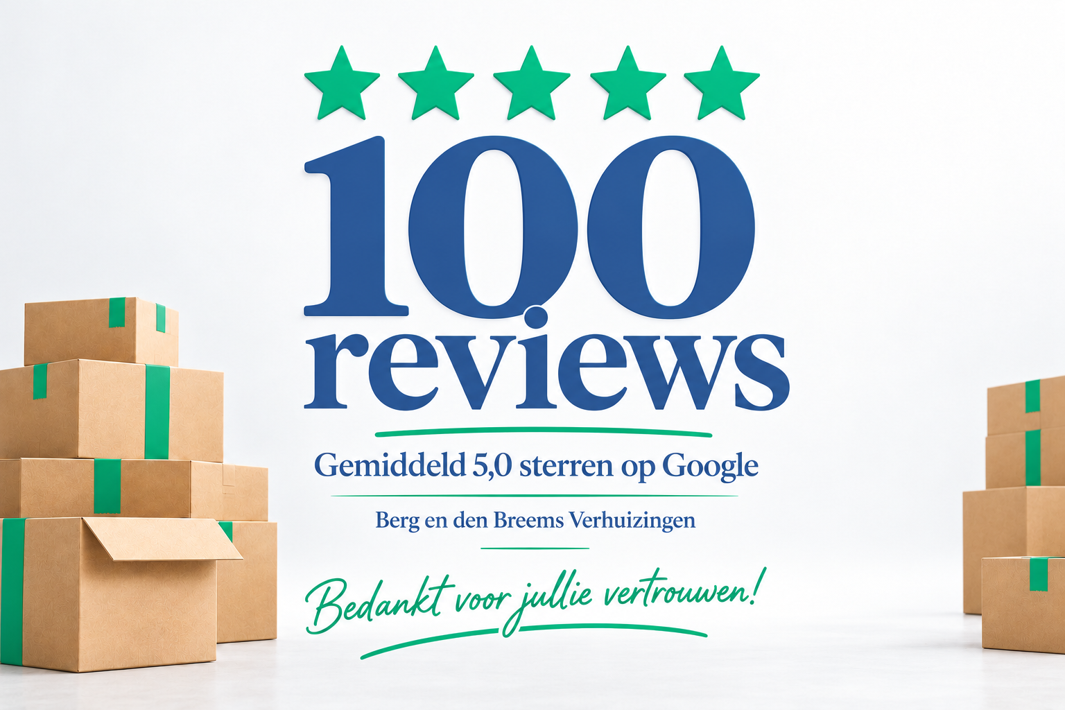 Trots op 100 Google-reviews met een gemiddelde van 5 sterren!